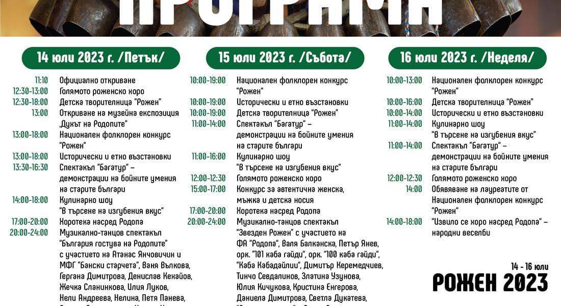 Национален събор на народното творчество и животновъдство „Рожен" ПРОГРАМА